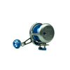 Silver and blue sport fishing reel made by seigler fishing reels. 