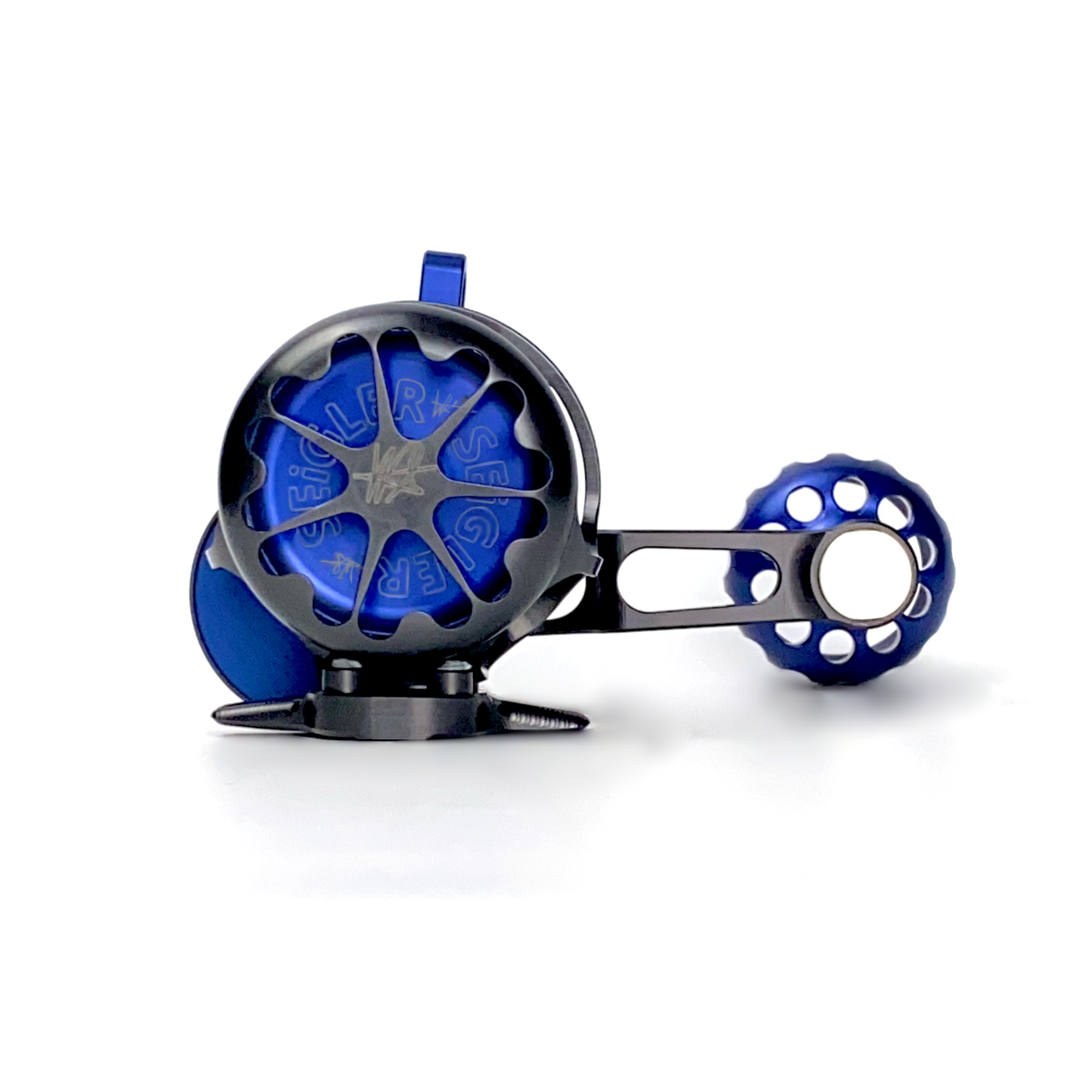 SGN Signature Edition fishing reel, meticulously hand-built with machined main and side cases, slow pitch longer crank arm for increased leverage, and a low profile reel foot for ultralight trigger-style rods. Limited monthly production by Wes. Ideal for inshore fishing. Proudly made in the USA, hand-assembled and tuned.