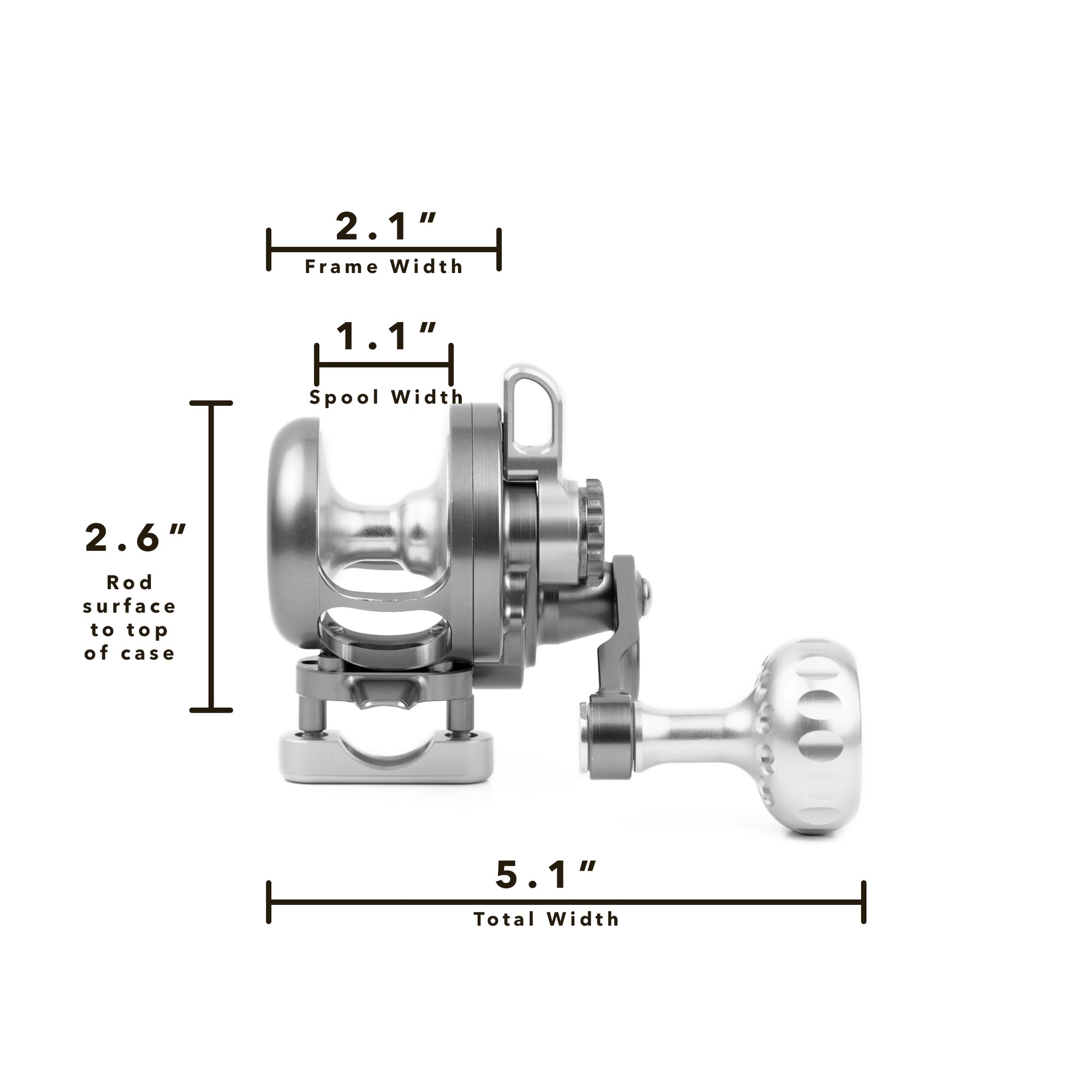 Diameter of the Seigler Small Game Narrow SGN fishing reel. 